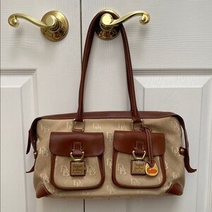 Dooney & Bourke Brown and Tan Leather Shoulder Bag with Gold Accents